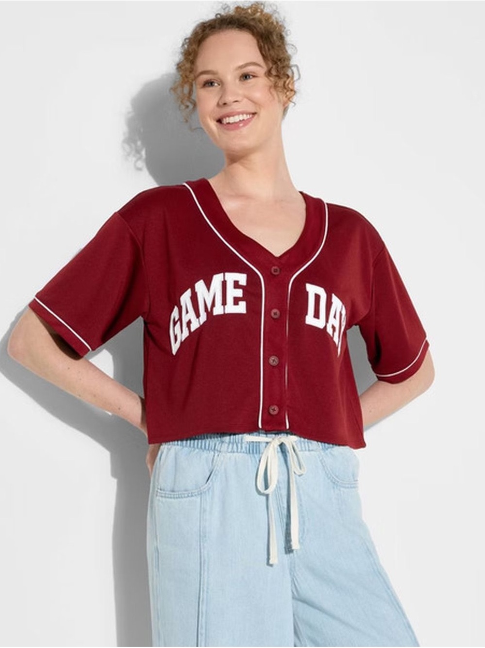 GAME DAY Cropped sports Jersey Top - Maroon size xs